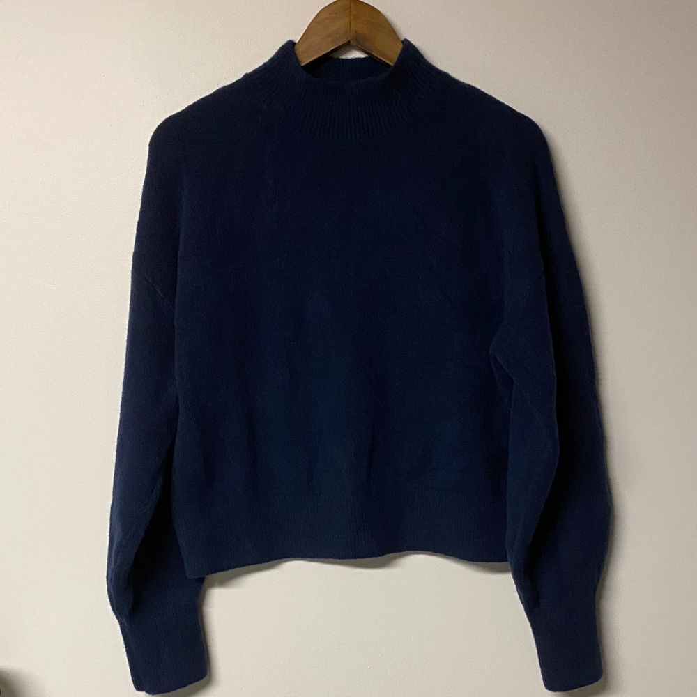 & OTHER STORIES Navy Blue Wool Blend Cropped Turtleneck Sweater